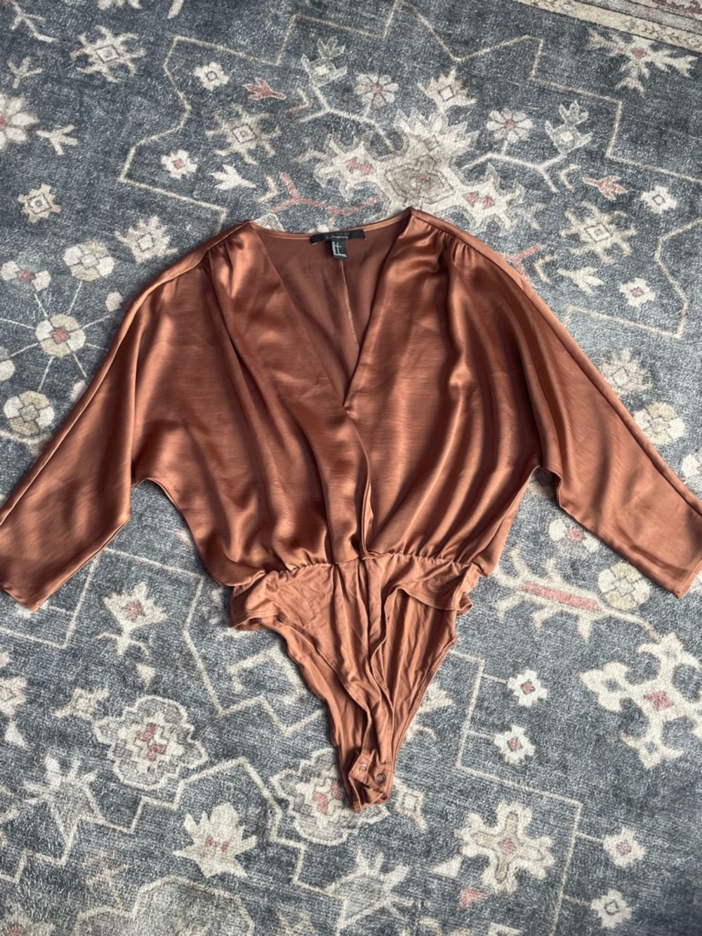 Forever 21 Copper Satin Wrap-Front Bodysuit